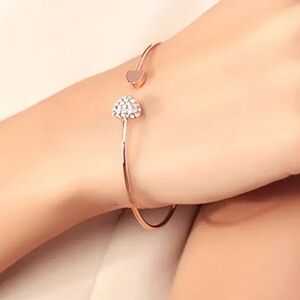 Goldtone Bracelet Cuff Bangle Heart Sparkly Rhinestones Y2K Luxury Jewelry New